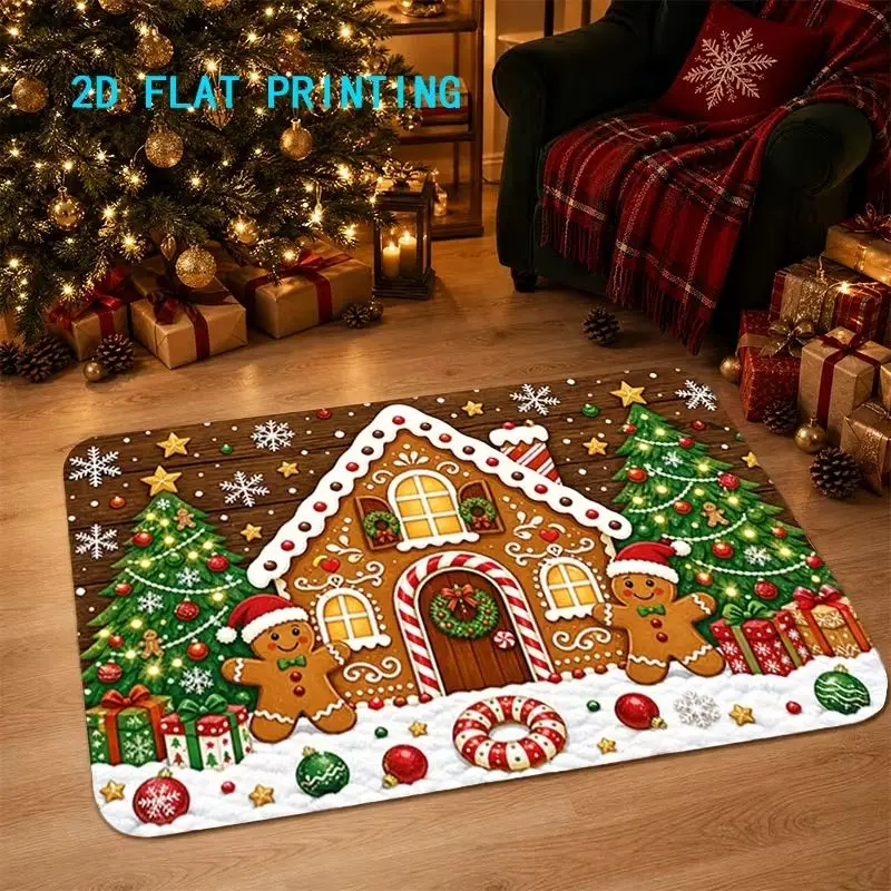 VIKAMA Antique Kris Kringle Presents Yule Pine Starry Night Welcome Mat Festive Salutations Floor Padding Grip Backed Decor Soft