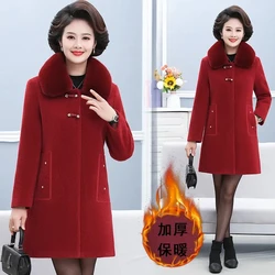 Women Winter Woolen Coat New Fashion Fur Collar Thick Warm Mid Long Outerwear Middle Aged Female Faux Mink Fur Wool Jacket Coat