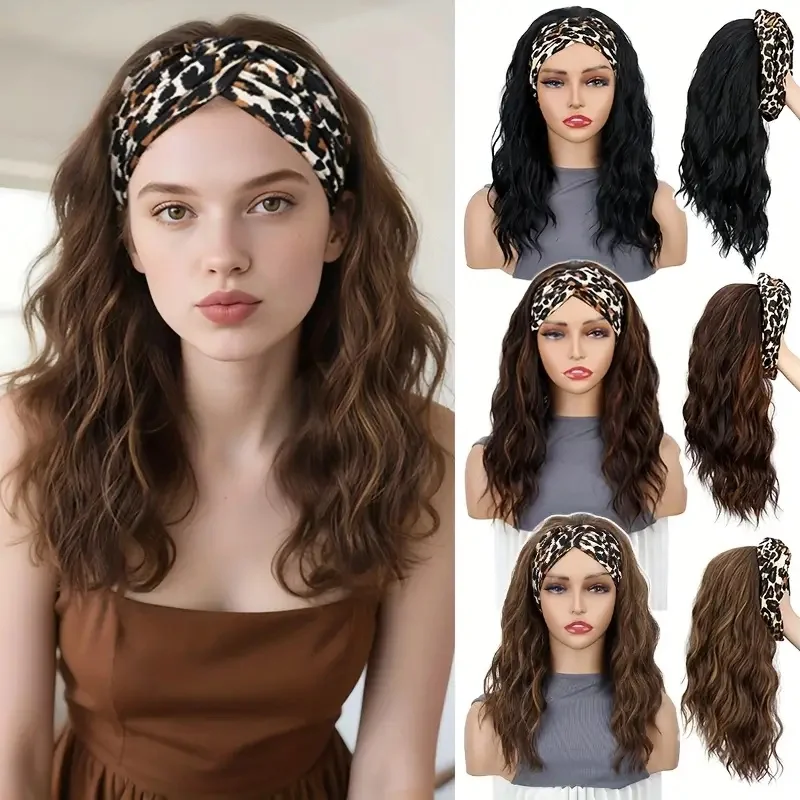 

16-дюймовая синтетическая повязка на голову, короткие вьющиеся черные, коричневые, золотистые повязки на голову, парики для женщин, повседневный косплей, термостойкие