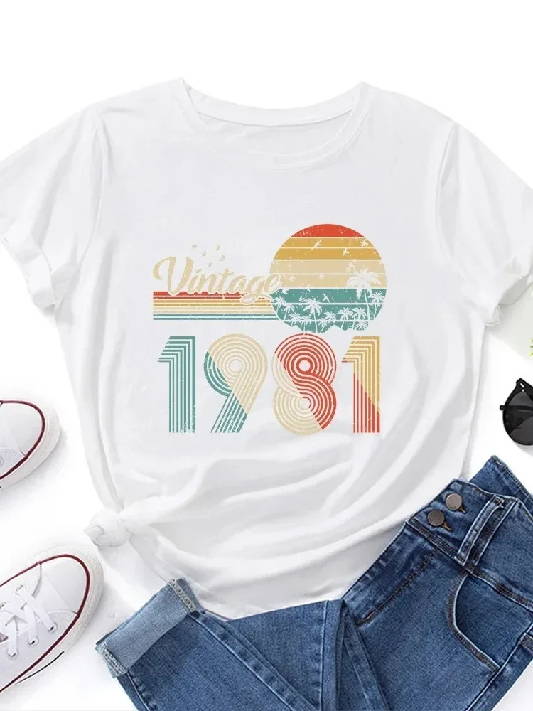 Vintage 1981 Print Women T Shirt Short Sleeve O Neck Loose Women Tshirt Ladies Tee Shirt Clothes Tops Women