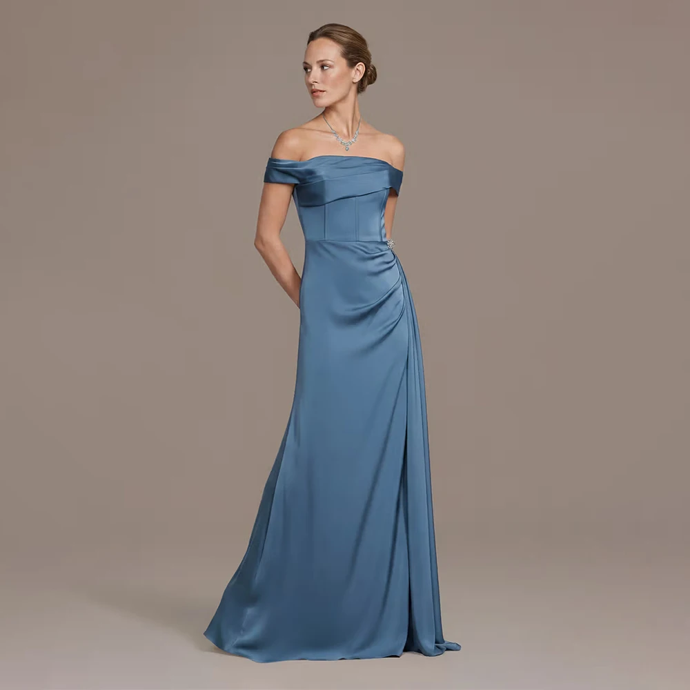 Evening Dresses Luxury Strapless Off Shoulder Pleated Prom Party Gown vestidos de fiesta elegantes Women's Wedding Party Attire