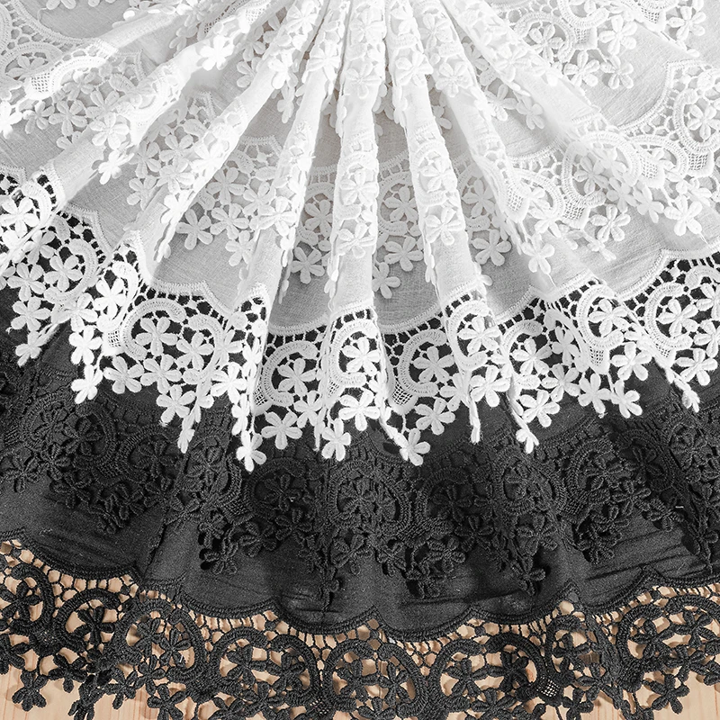 1Yd/lot 22cm wide white black embroidery cotton lace handmade clothing skirt sofa DIY decorative fabric