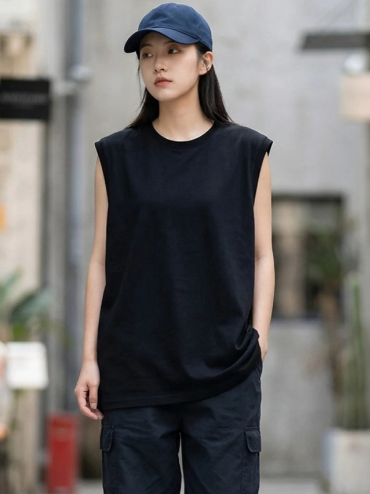 2026 Summer Cotton O-Neck Sleeveless Vest Solid Color Ribbed Cuff Women's Tank Top Loose Casual Versatile Streetwear Camisole