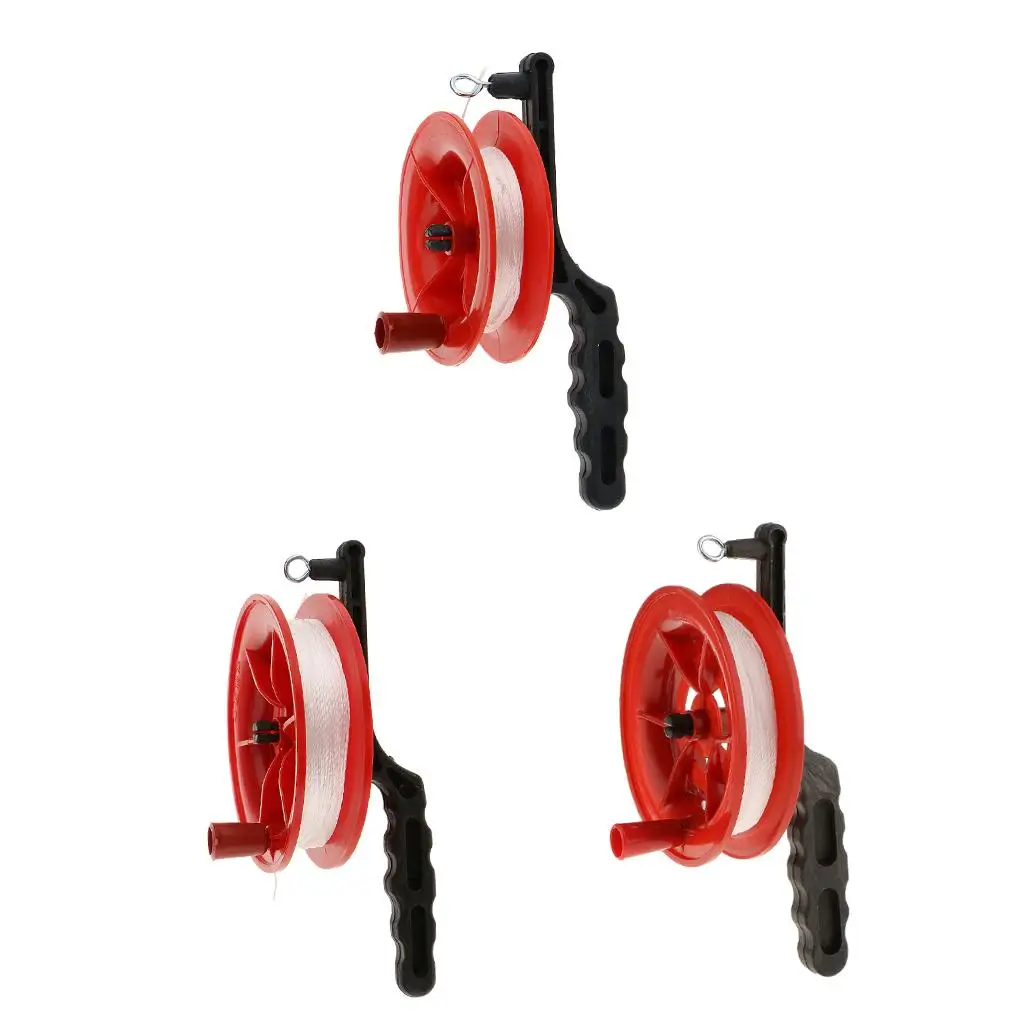 ที่ม้วนเชือกแบบมีด้ามจับสำหรับว่าวสีแดงสำหรับเล่นกลางแจ้ง พร้อมสายบิด