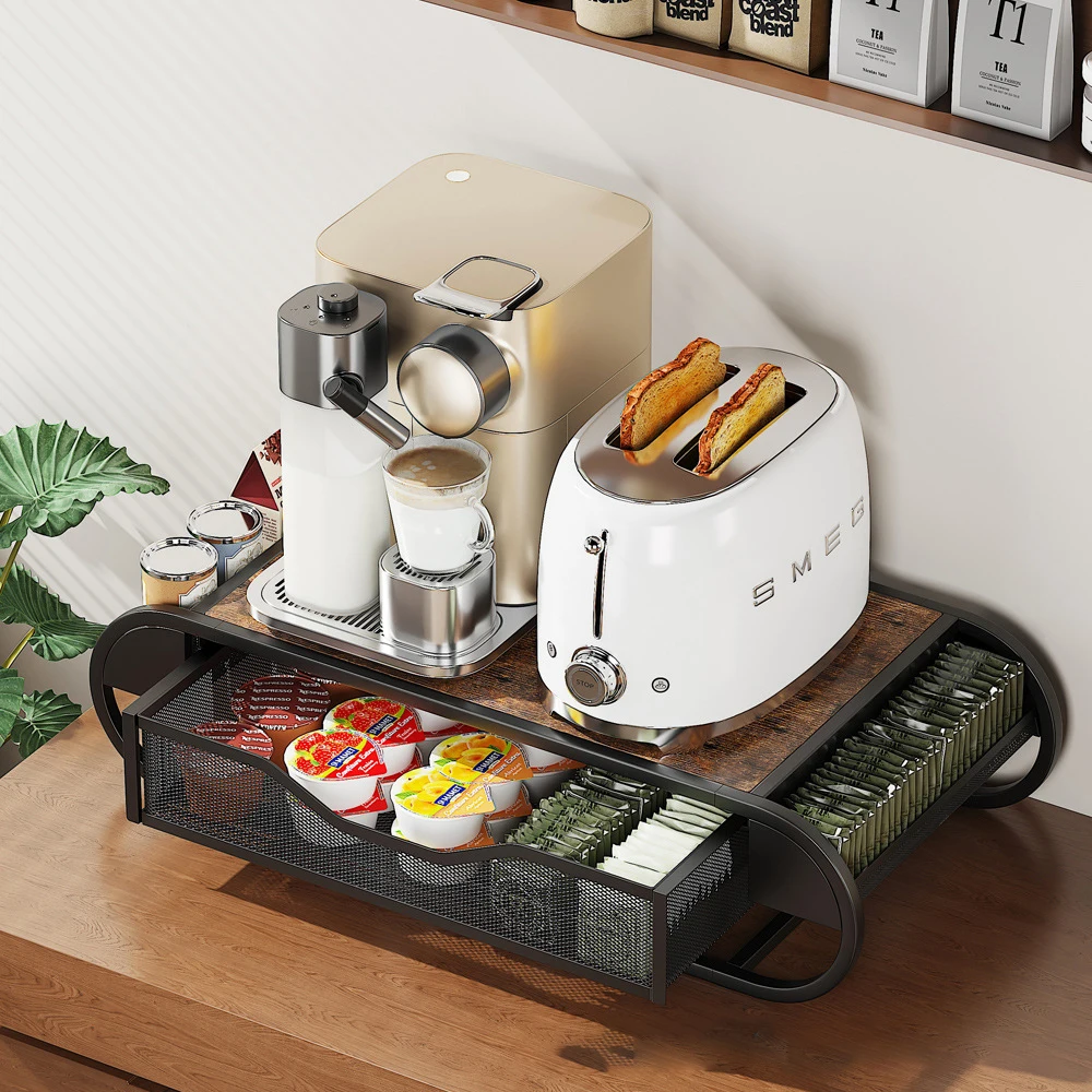 

Новая полка для кофейных капсул Drawer Style, элегантный многофункциональный органайзер из металла и дерева, идеально подходит для хранения капсул, аккуратный