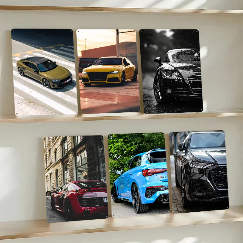 (أودي) ملصقات معدنية للسيارة تين تسجيل جدار الفن غرفة المعيشة الديكور في المنزل علامات معدنية مخصصة لتزيين المرآب ديكور عتيق