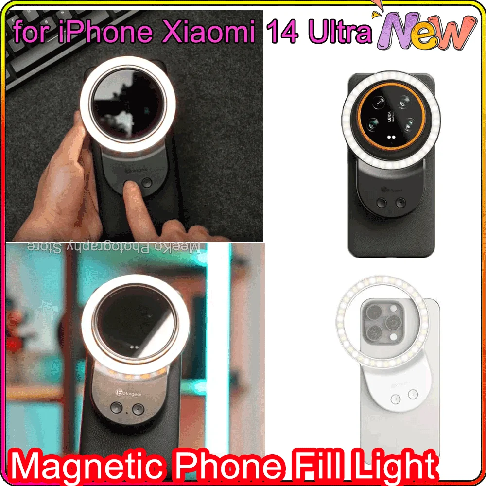 Fotorgear Photography Accessories for Xiaomi 14 Ultra Phone, Magnetic Ring Light Fill Light with Lens Cover Holder