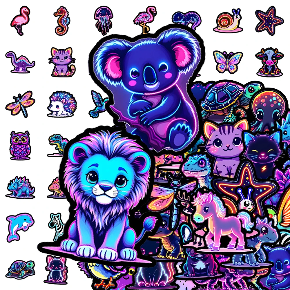 

10/30/50pcs Funny Cute Neon Animal Stickers Aesthetic Graffiti Decals Decorative Helmet Suitcase Waterproof Sticker Classic Toys
