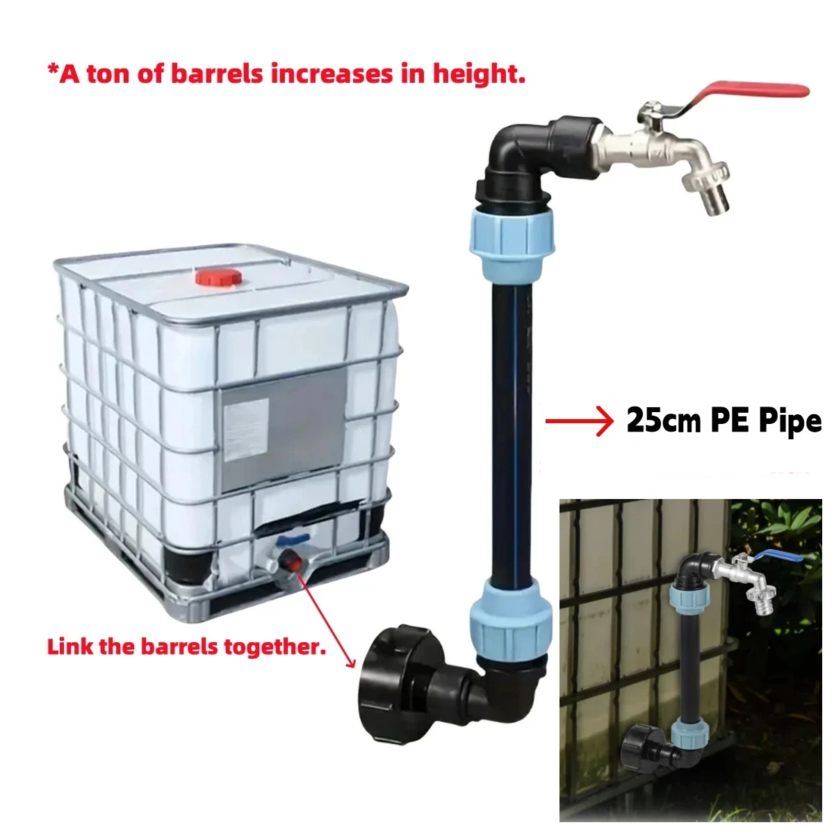 

Набор адаптеров для бака IBC из цинкового сплава. Универсальный комплект для подключения адаптера IBC со стандартным интерфейсом крана 3/4 дюйма для бочки дождя 1000 л.