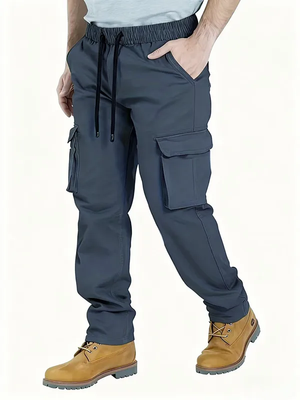 

Woven fabric new hot selling solid color casual stock ordinary youth Men's casual loose straight tube workwear drawstring multi