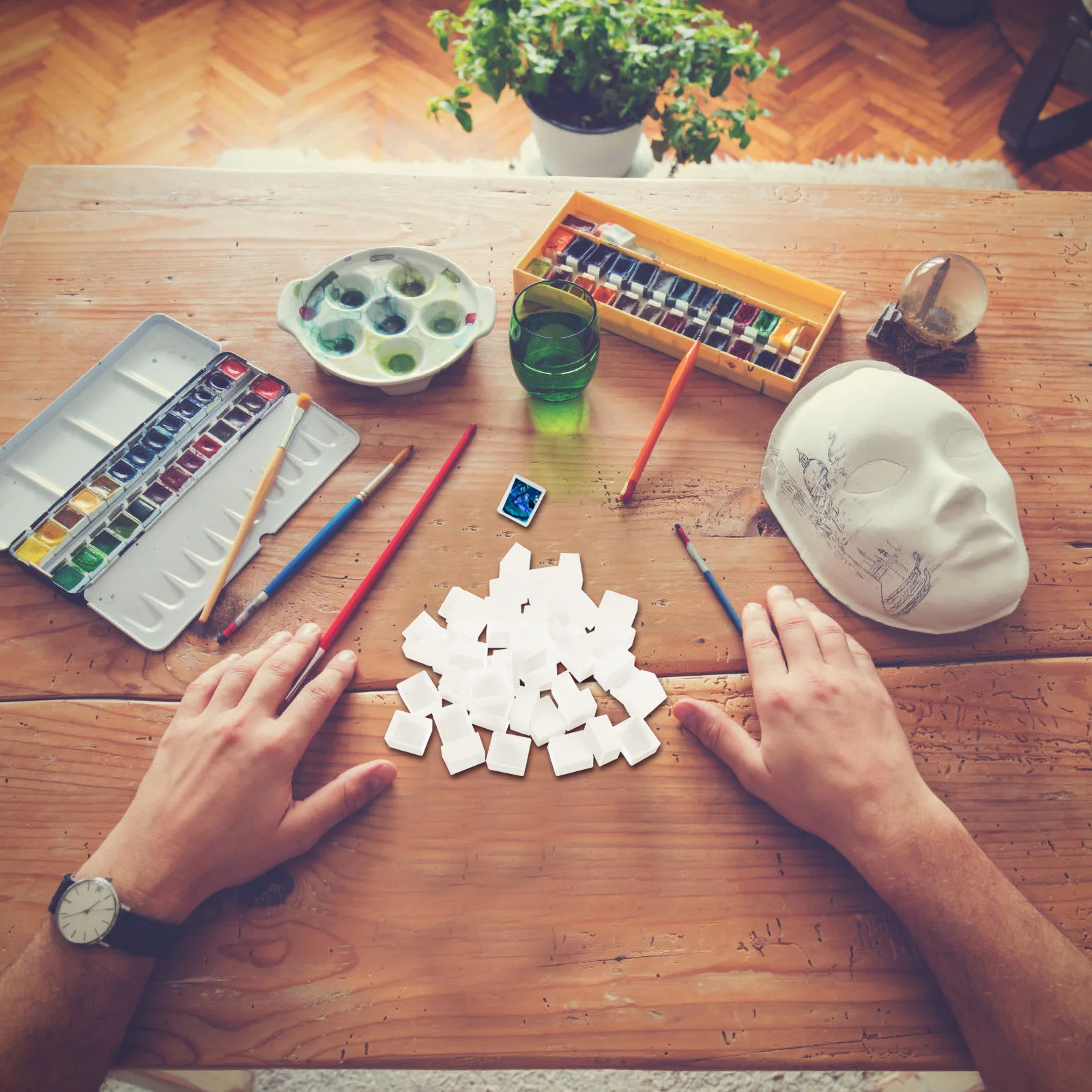 

50 Pcs Watercolor Half Pan Pans Empty Palette Paint for Plastic Portable Emptywatercolor