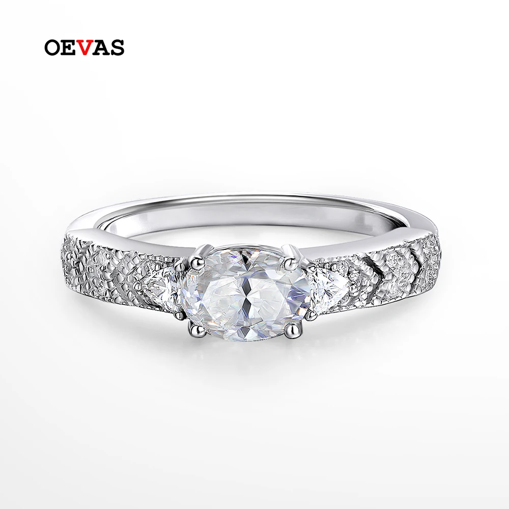 OEVAS Real 5*7MM D Color Moissanite Wedding Rings For Women 100% 925 Sterling Silver Gold Plated Engagement Party Fine Jewelry