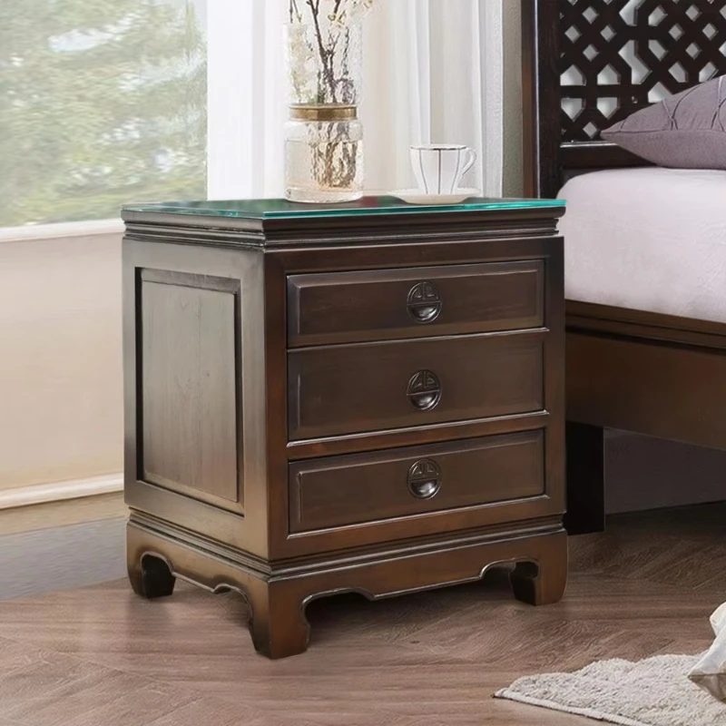 

Handmade Indonesian Solid Teak Bedside with 3 Drawers Dark Chinese Bedroom Furniture