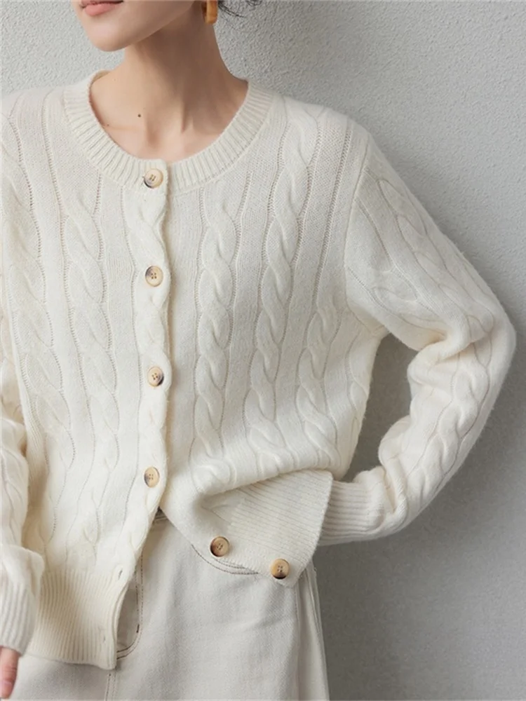 

High-grade twist cashmere cardigan women's autumn and winter new knitted padded loose sweater coat