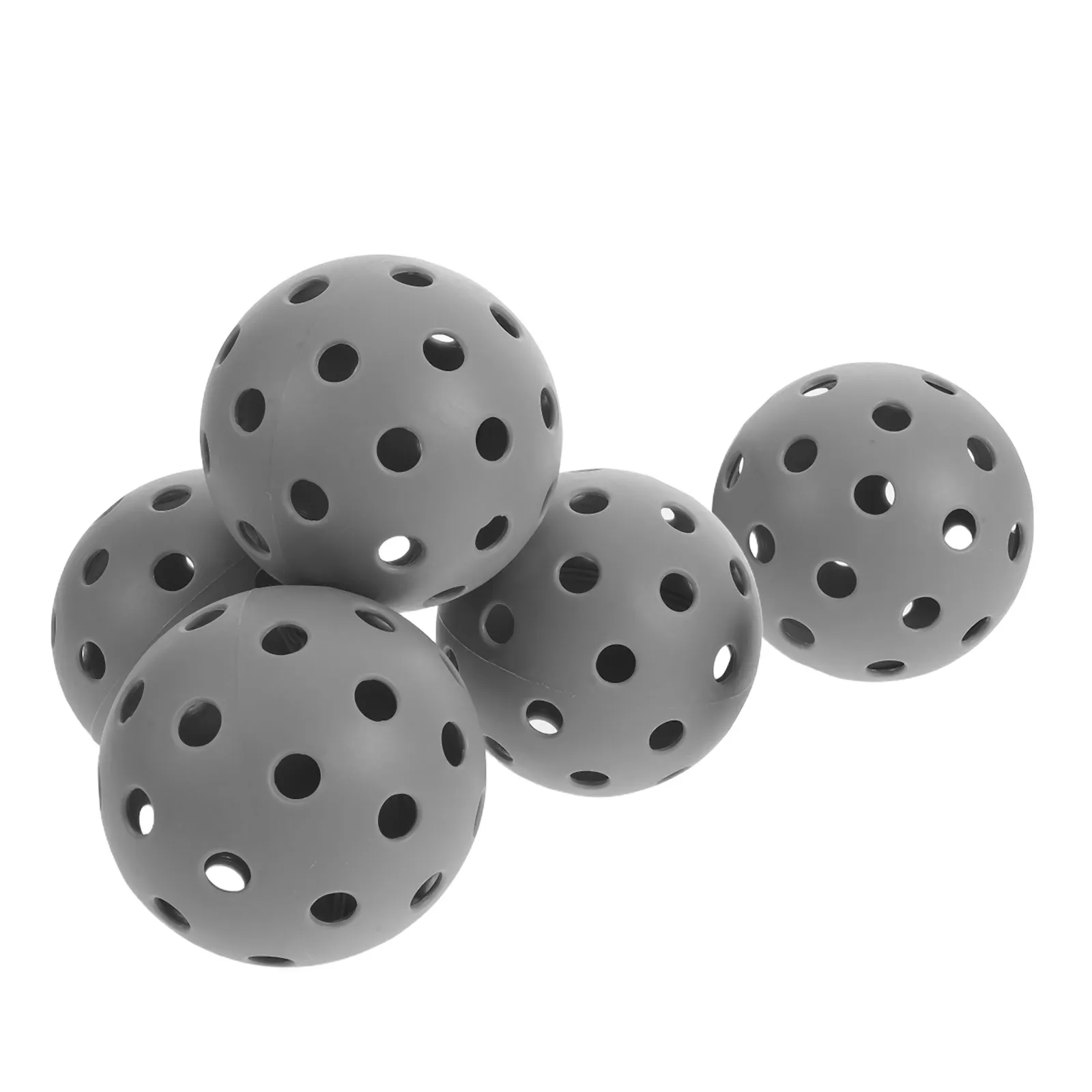 5Pcs Pickleball Practice Balls Gray 2.91 Inch Hollow Plastic Soft Training Balls 40 Hole Design Glare Reducing High Elasticity