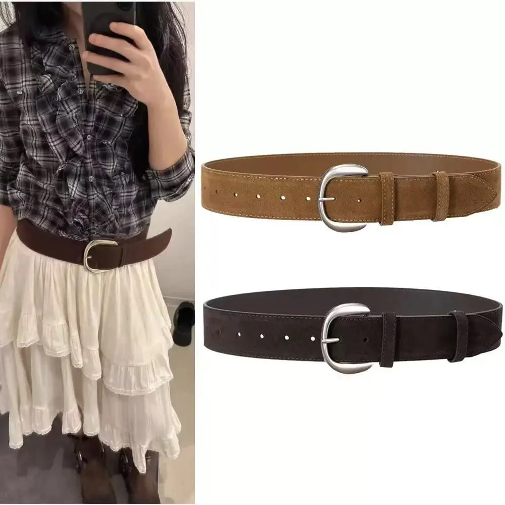 Wide waistband matte suede cowhide belt, stylish and versatile new autumn and winter style for jeans, overcoats and dresses