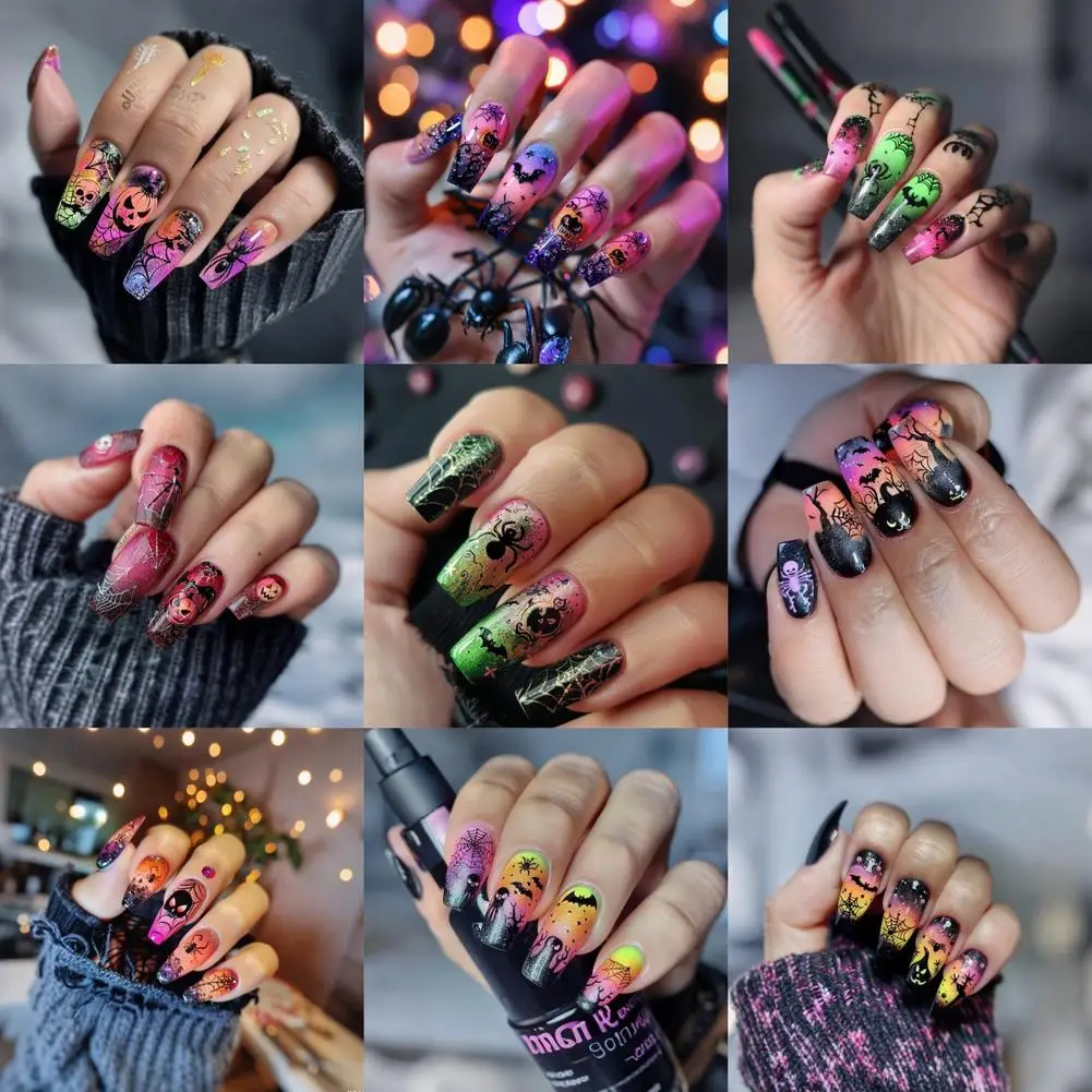 

Halloween Fake Nails Press On Nail-Glossy Long False Nail Sweet And Cool Full Cover Design For Women And Girls Fake Nails Z2G9