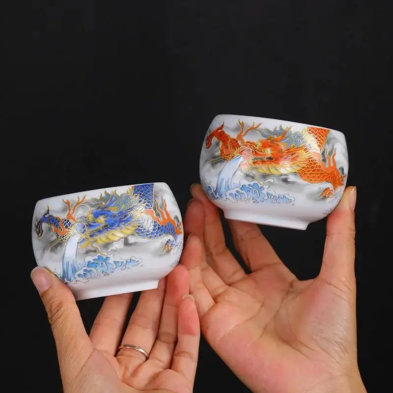 Ceramic Qinglong Master Cup Kung Fu Teacup Personal Tea Cup China-Chic Enamel Fluorescent Single Water Cup