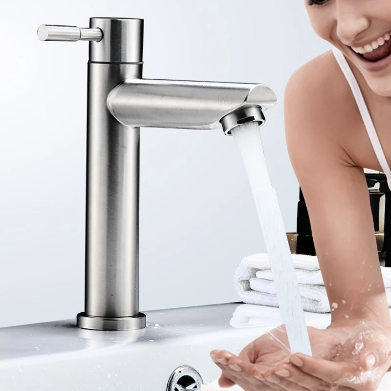 

Wash basin sink single cold water faucet 304 stainless steel sink single hole faucet