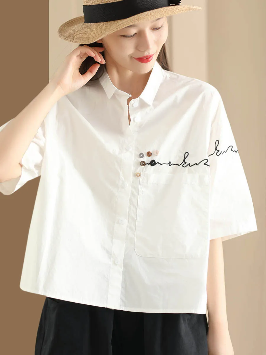 

Pure Cotton Button up irt Women's Loose Fit Svel Collared Top Summer Outerwear Cardigan Commute Sle Casual irt