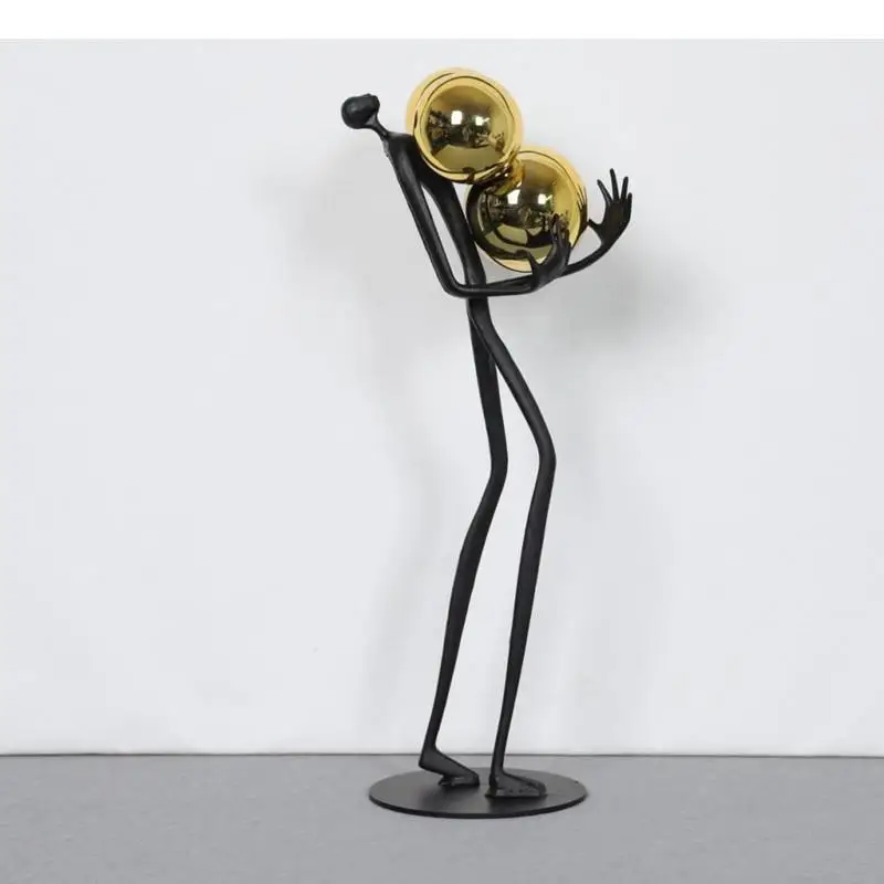 Metal Hold The Golden Ball Abstract Figures Living Room Desktop Ornament Artwork Black Statue Home Decoration