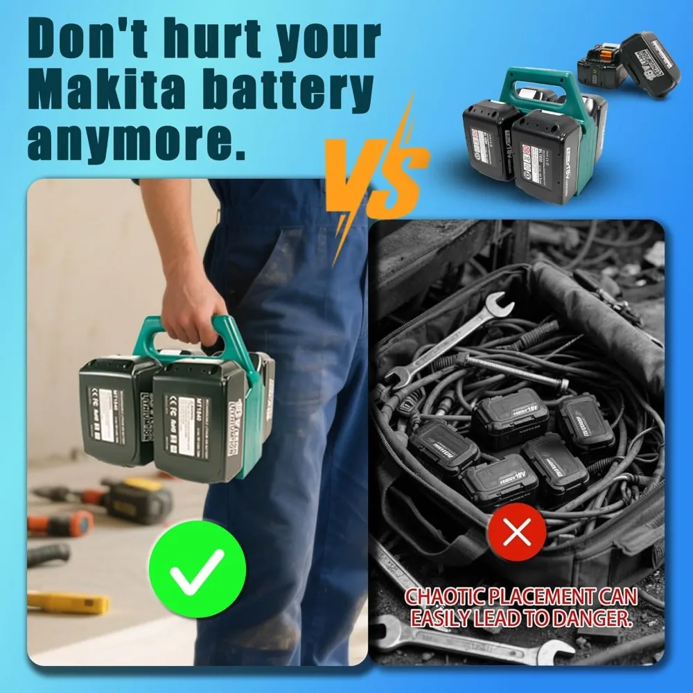 Compatible With Makita 18V 14.4V Battery Holder Heavy Duty Injection Molded 4/6 Slot Quick Access Anti Slip Portable Organizer