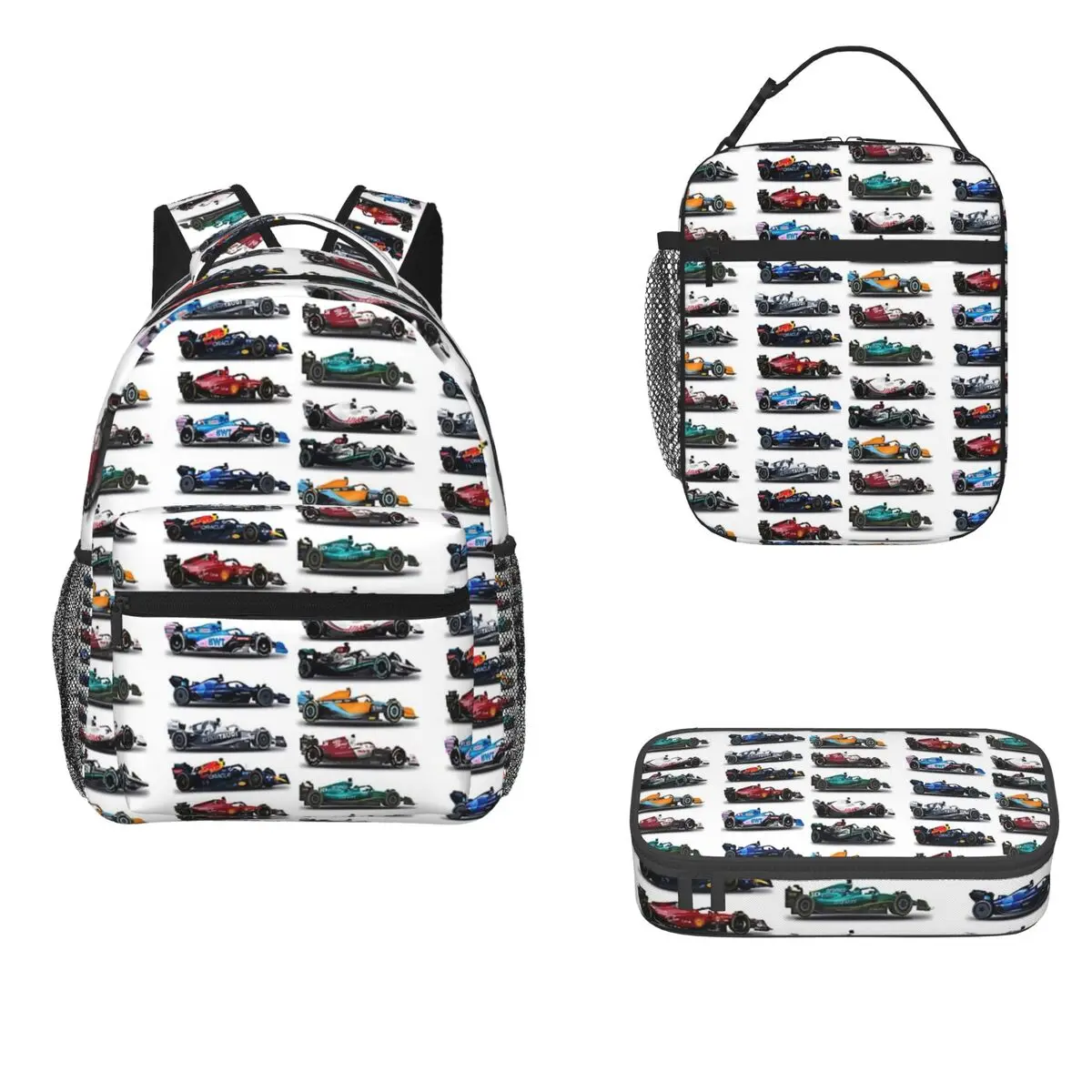 

F1 All Cars 2022 Backpacks Boys Girls Bookbag Students School Bags Cartoon Kids Rucksack Lunch Bag Pen Bag Three-Piece Set