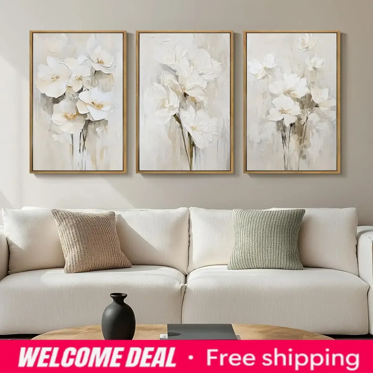 3pcs/Set Abstract White Floral Poster Canvas Printing, Wall Art Luxury Living Room Bedroom, Office, Corridor Decoration Paint
