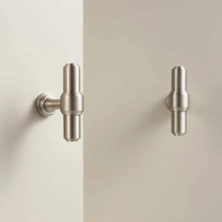 Solid Brass Luxurious Matte Silver Nickel Brushed kitchen Cabinet Door Drawer Handle Wardrobe Handle T-bar