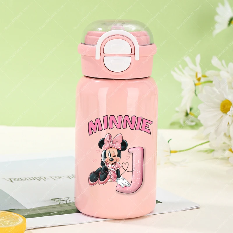 Taza aislante de acero inoxidable para niños de Mickey Minnie Mouse de Disney, bonita botella de agua con dibujos animados para niñas, tazas de vacío de invierno para niños, regalos