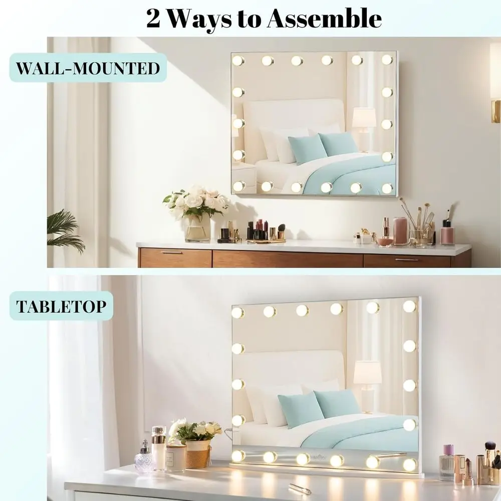 مرآة مكياج مضيئة بإضاءة LED، مرآة زينة 23.6 مع 18 مصباحًا، 3 أوضاع ألوان، منفذ USB، لاستخدام غرفة النوم #6