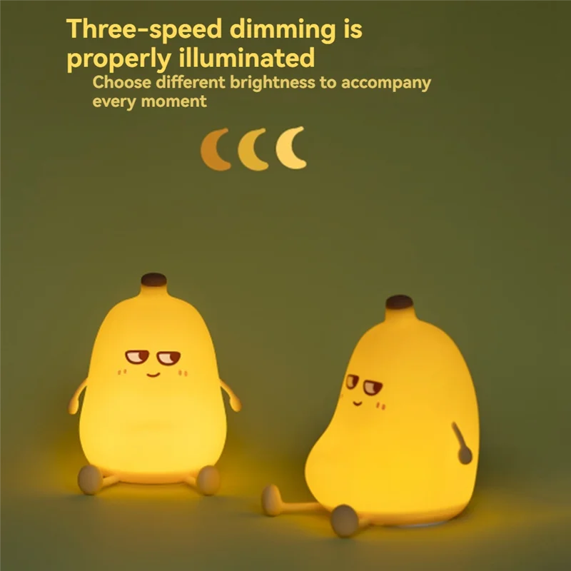 KYCOR-Banana Night Light Portable Usb Rechargeable Nightlight Timed Automatic Shut-Off 3-Speed Dimming Silicone Lamp