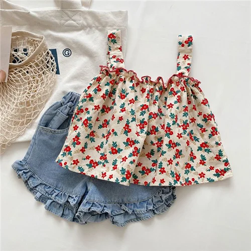 

Lawadka Summer Baby Girl Clothes Sets Floral T-shirt +Denim Short 2Pcs Children's Suit Fashion Outfits Soft Clothing 2023 New