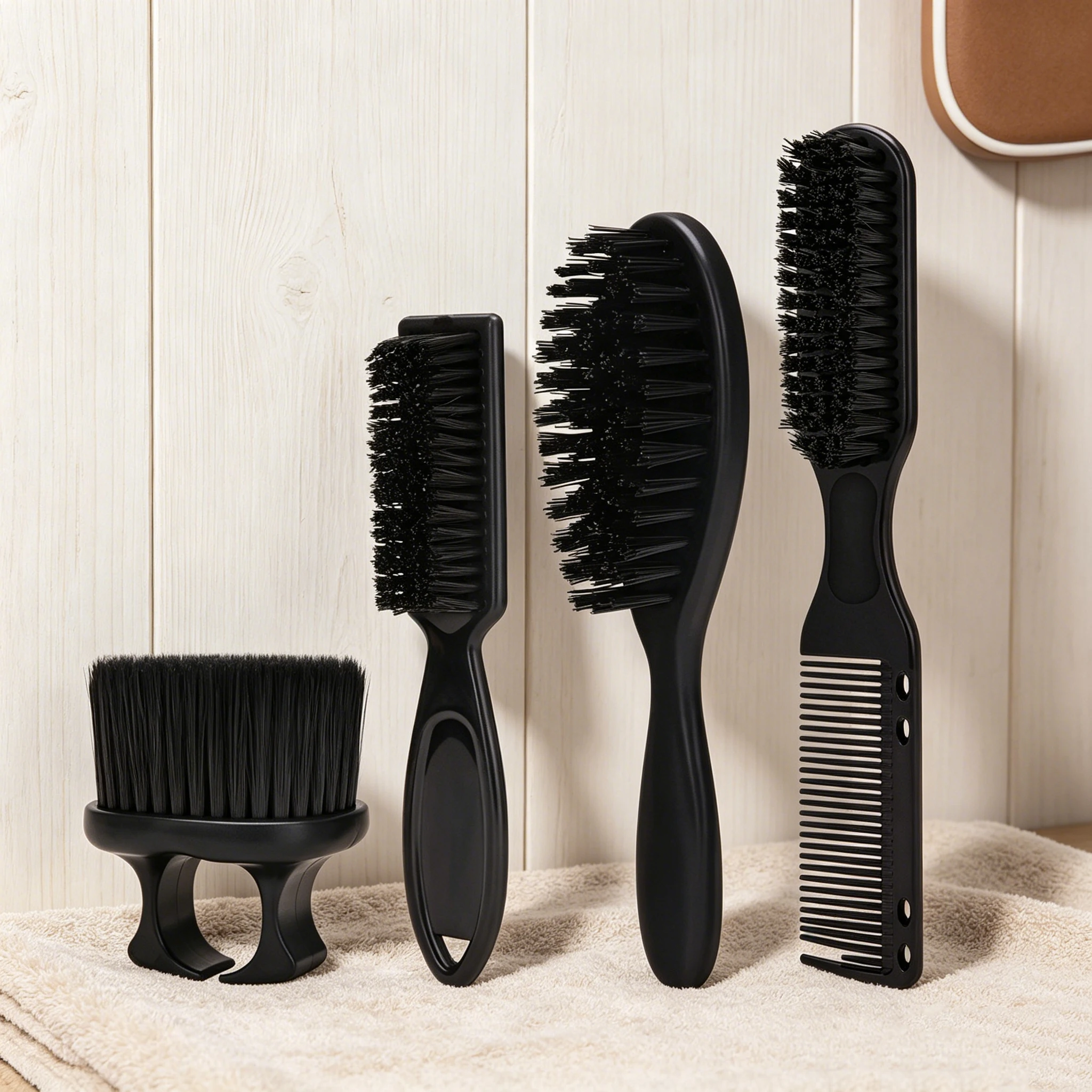 4Pcs Professional Barber Hair Styling Tools Set Neck Duster Brush Handheld Smoothing Comb Dual Side Hair Comb Salon Hairdressing