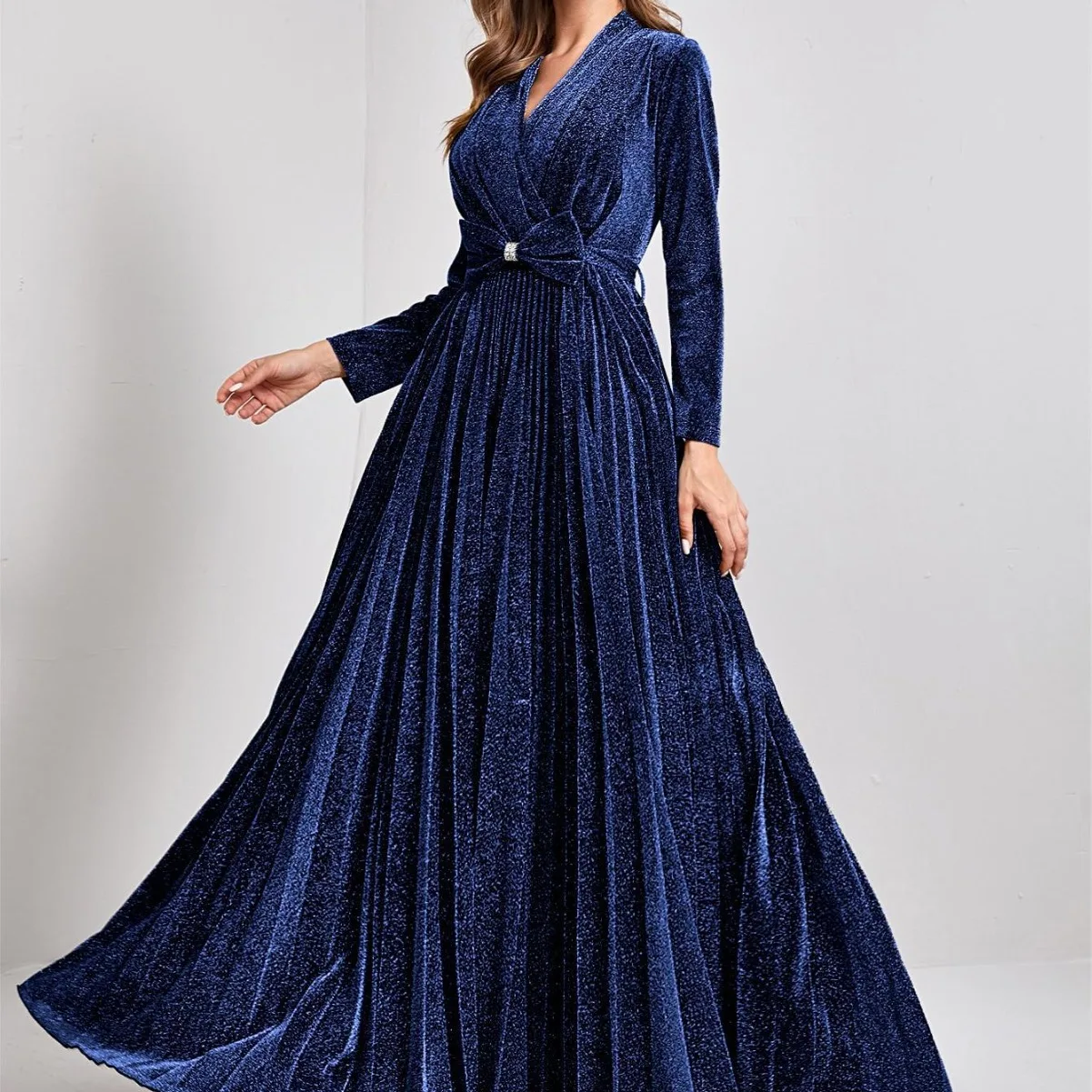 Eid Dubai Turkey Abaya Hijab for Women Fashion V-neck Long Sleeved Elegant Evening Party Muslim Dress Woman