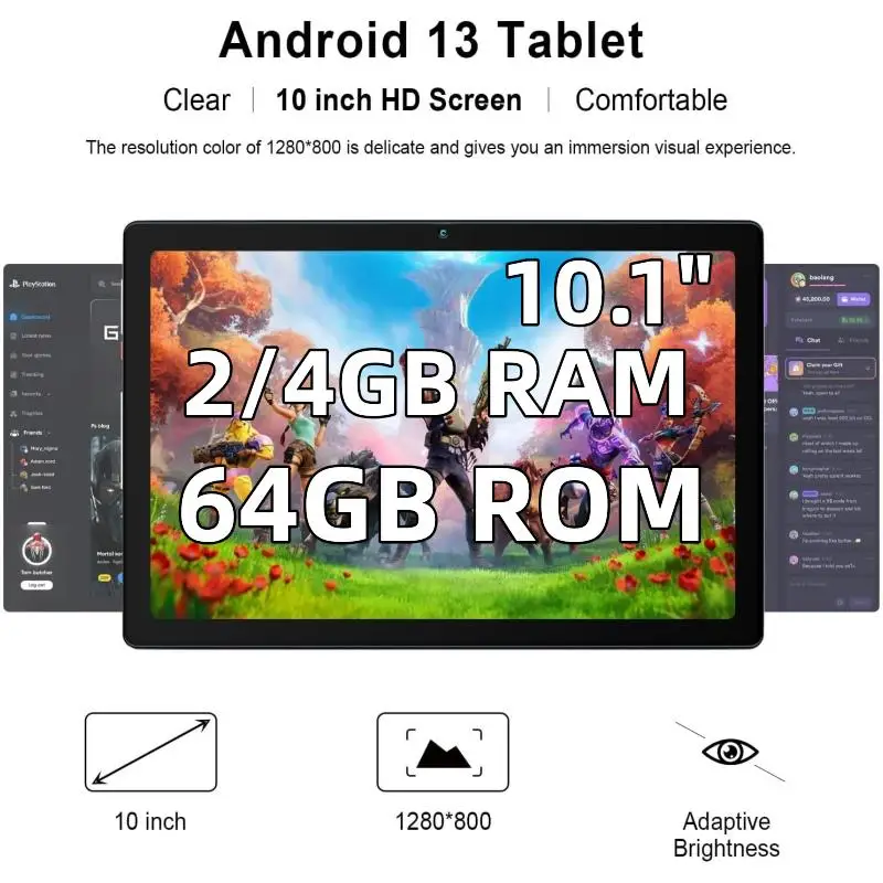 Type-C K10 Android 13 Tablets 10.1 INCH 2GB/4GB RAM 64GB ROM SC7731/RK3562 Quad-Core CPU 1280 x 800 IPS 5000mAh 5000mAh