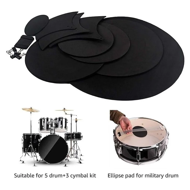 A86I-1Set Drum Mute Pads Set 14Pcs Drum Mute Pads Volume Reduction Snare Drum Pad For Drums Tone Control Drum Accessories