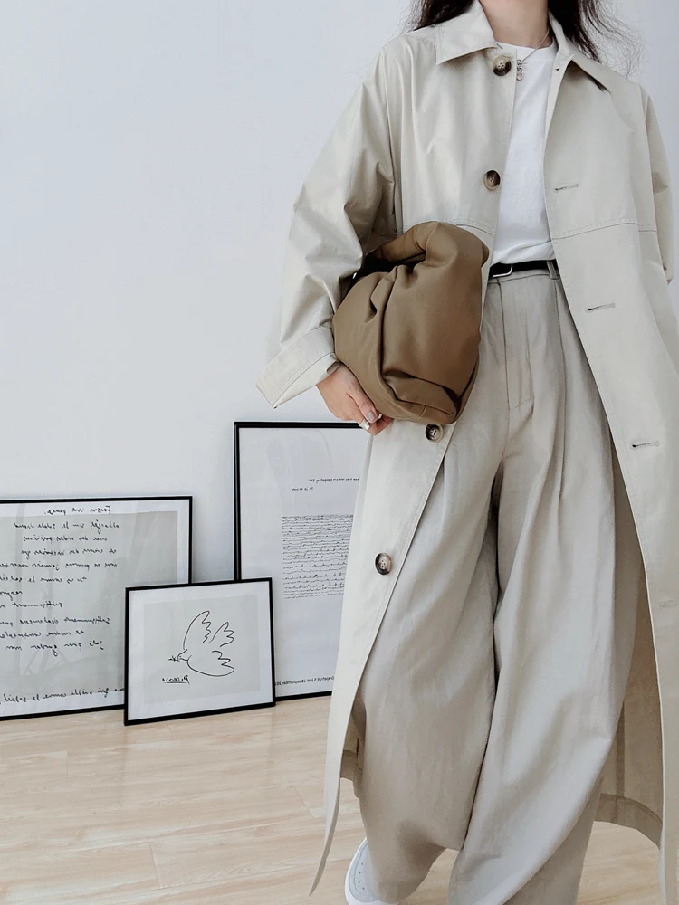 

Женское пальто Ele Khaki средней длины для повседневной носки, большие размеры, осенняя новинка, с длинными рукавами, на одной пуговице, хлопковая верхняя одежда