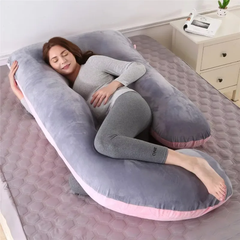 Full body maternity wedge J-shaped baby maternity pillow attractive design abdominal support sleeping fabric