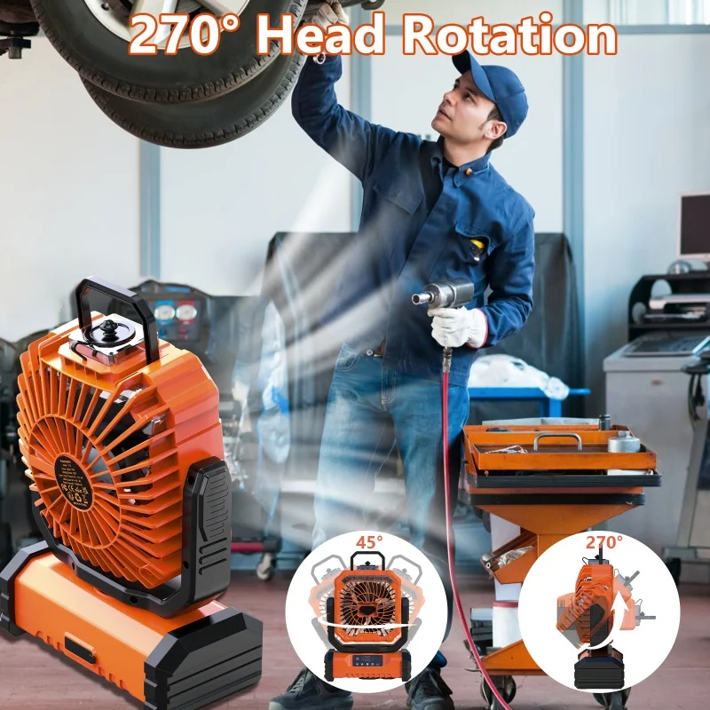 مروحة تخييم محمولة مع ضوء LED وخطاف - مروحة خارجية مناسبة لموقع بناء انقطاع التيار الكهربائي للسفر في السيارة #3