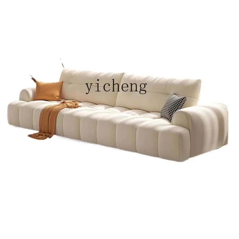 ZC cream wind puff fabric sofa straight row modern simple cat scratch cloth straight row marshmallow sofa