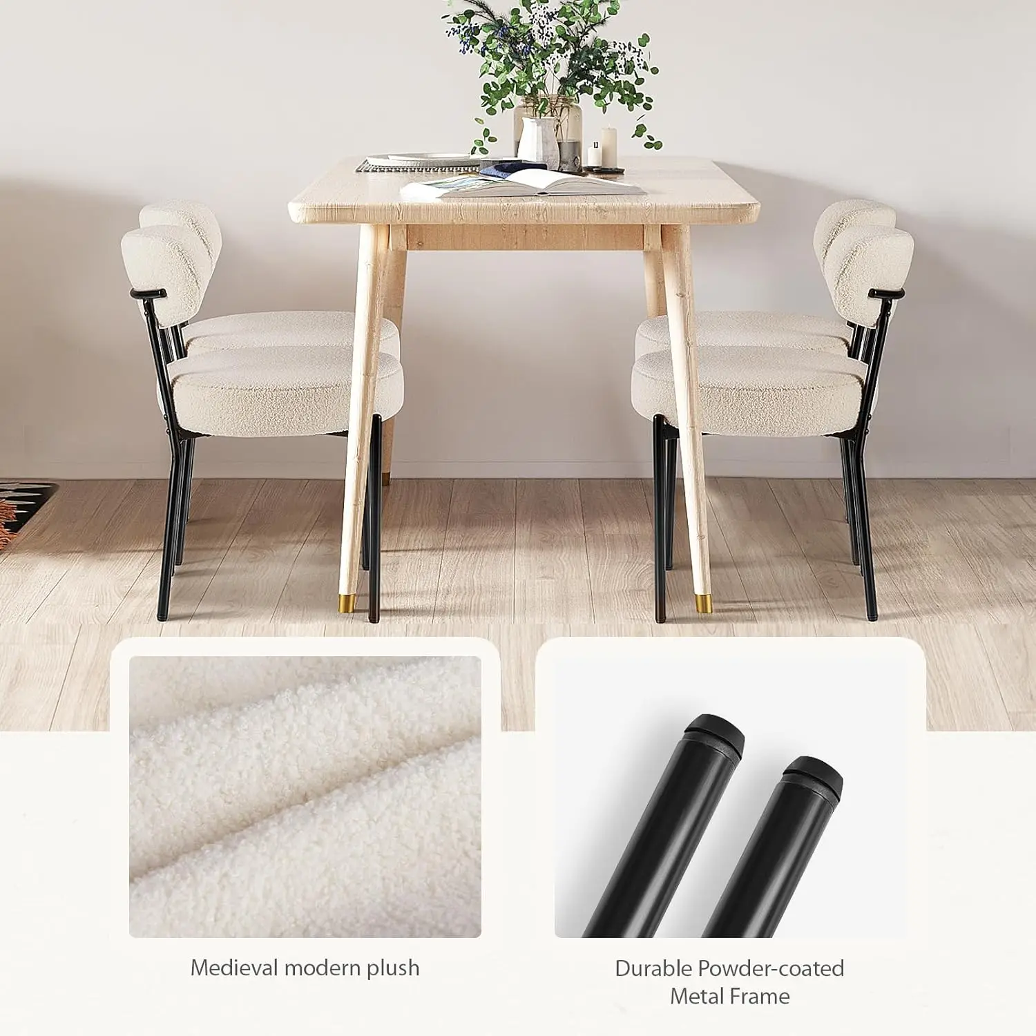 Dining Chairs Set Of 6, Mid Modern Chair Round Upholstered Curved Backrest, Kitchen Vanity Living Room Chairs With Bla Metal