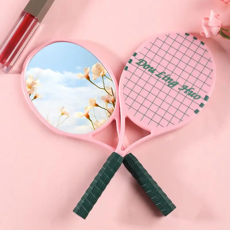 1Pcs Tennis Racket Handheld Vanity Mirror SPA Salon Makeup Hand Mirror Handle Cosmetic Compact Mirror For Women