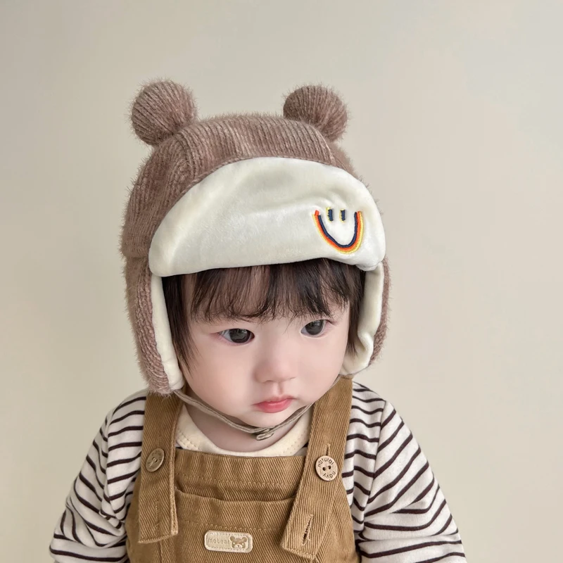 

Soft Thicken Warm Baby Hats Lovely Smile Pattern Kids Boys Girls Ear Protection Caps Winter Toddler Children Hat