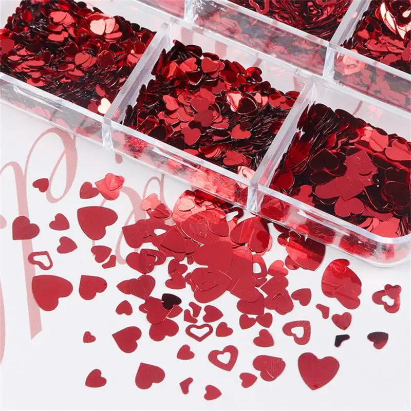 1 ~ 10 Stuks Valentines Gemengde Liefde Hart Nagel Glitter Rode Vlok Pailletten Poeder Decoratieve Accessoires Voor Professionele Nail Art