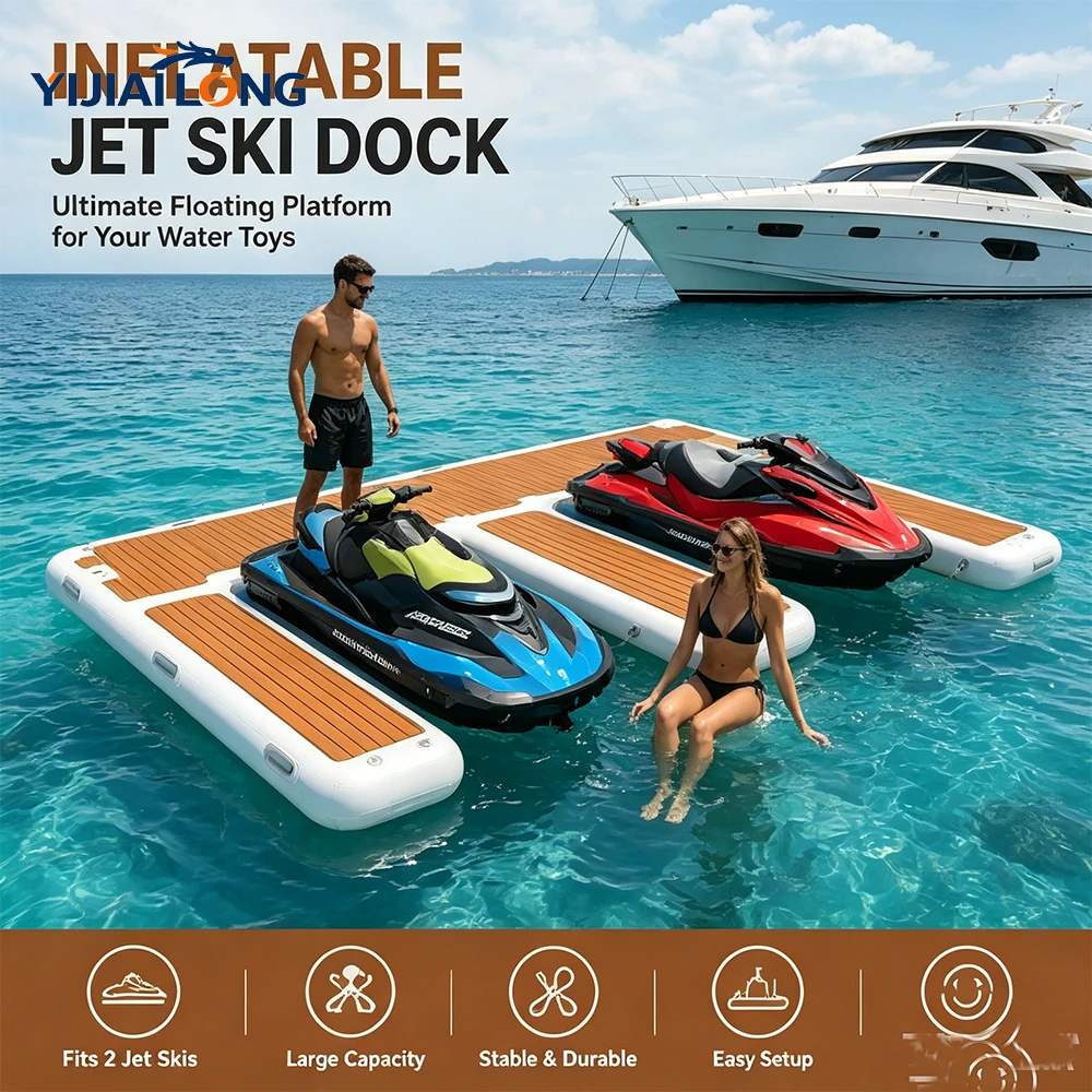 

Inflatable Jet Ski Dock 13x10ft, E-Shaped Floating Dock Platform, Thick PVC with Non-Slip EVA Surface, Heavy Duty Floating Island for Boat, Lake & Ocean