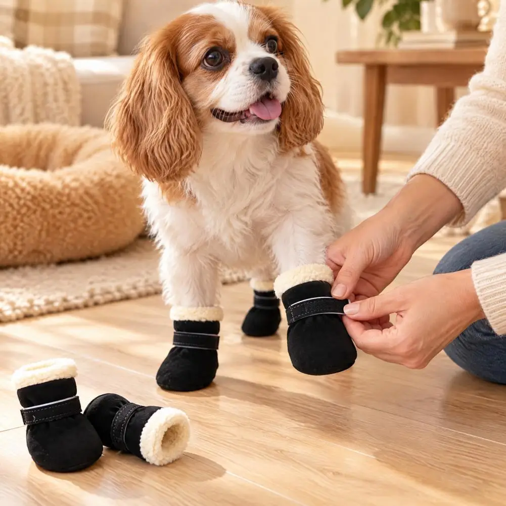 Winter Walking Shoes for Dogs Non Slip Pet Shoes 4pcs Winter Dog Booties with Fleece Lining Adjustable Paw for Weather