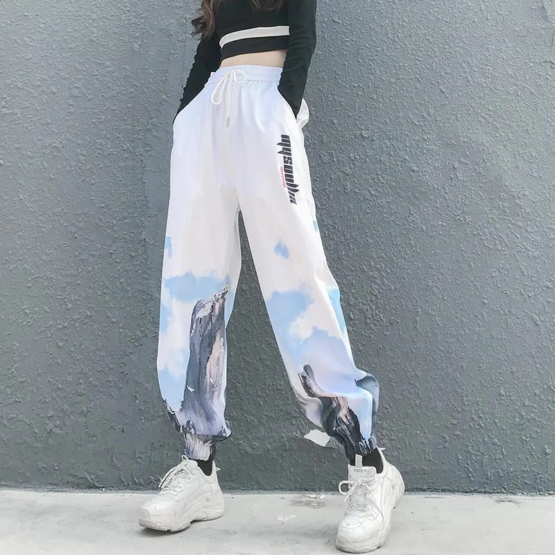 Drawstring Pants Women Loose Tie Dye Full Length High Waist Sweatpants High Street Casual Trouser Female All-match Dropshipping