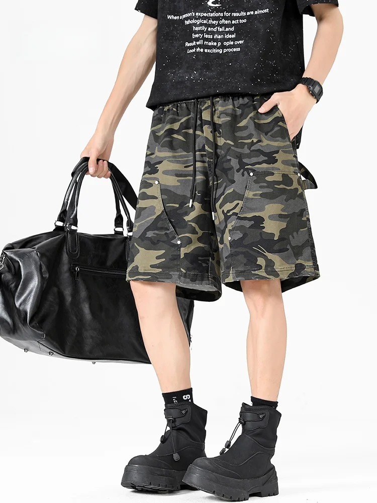 Vêtements de travail de Camouflage de rue rétro américain Sle, cinq sept pouces, jambes droites amples, jambes larges, orts en pur coton pour hommes