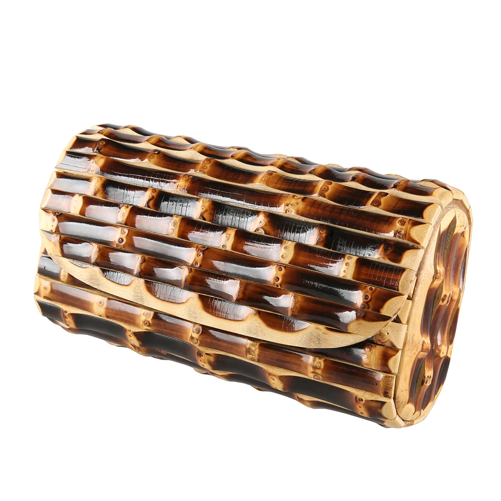 Nilerun Brand Vintage Retro Hard Solid Wood Rattan Straw Evening Purse Wallet Unique Handmade Black Real Bamboo Root Clutch Bag